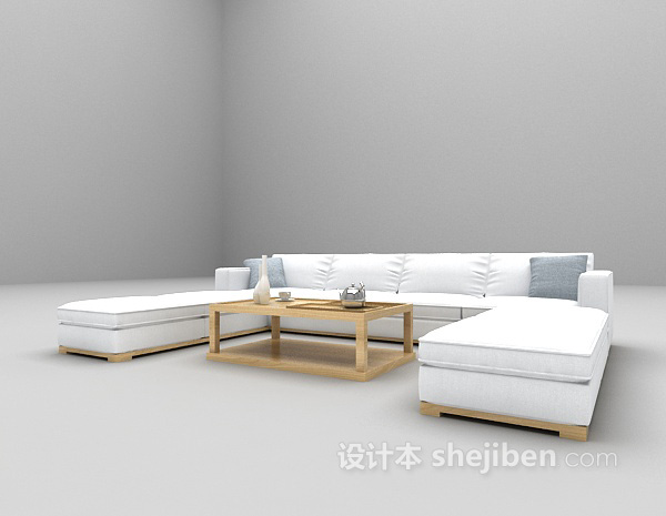 免费现代白色木质沙发3d模型下载