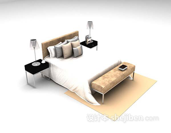 现代风格简约床的组合3d模型下载