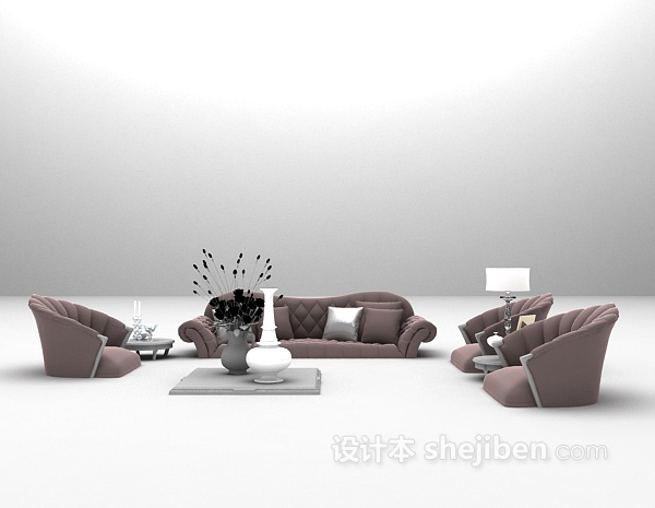 粉色欧式组合沙发3d模型