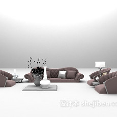 粉色欧式组合沙发3d模型下载