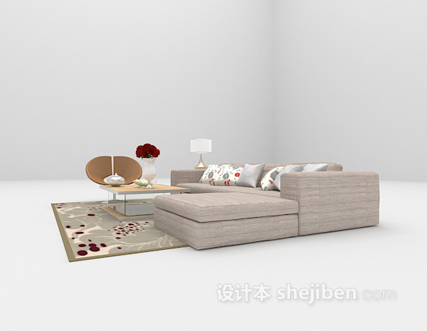 免费现代家庭组合沙发3d模型下载