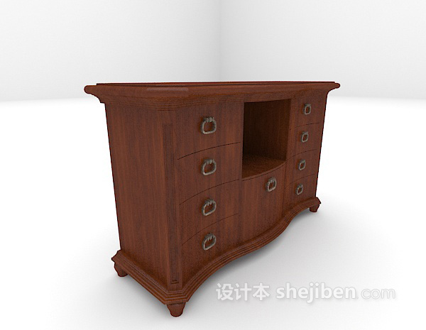 欧式风格美式实木床头柜3d模型下载