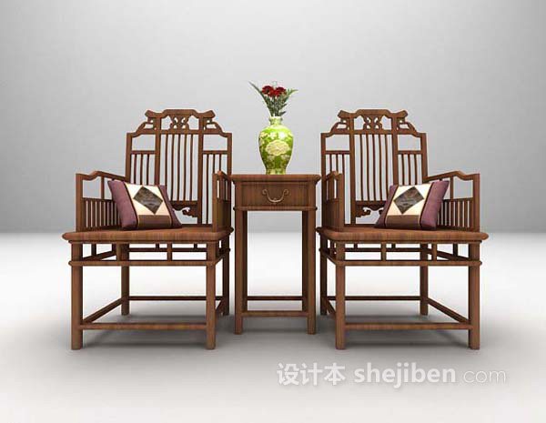 中式桌椅max3d模型下载