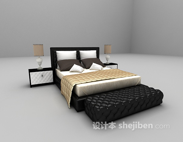 现代风格双人床具max3d模型下载