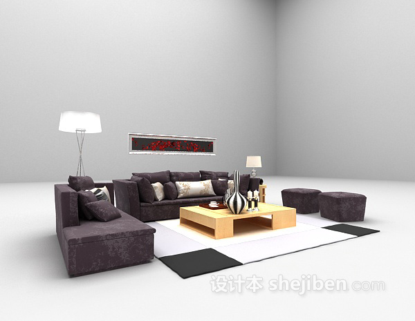 现代风格紫色沙发组合3d模型下载