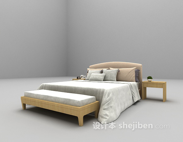 免费灰色木质床欣赏3d模型下载