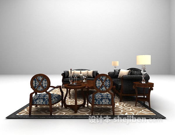 设计本欧式木质沙发MAX3d模型下载