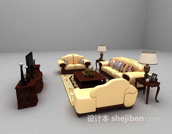 免费欧式豪华组合沙发大全3d模型下载