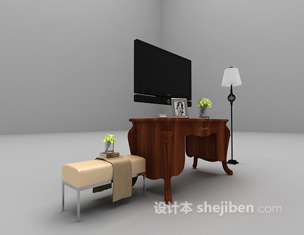 欧式风格欧式棕色电视柜3d模型下载