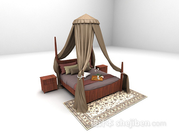 东南亚风格带蚊帐床3d模型下载