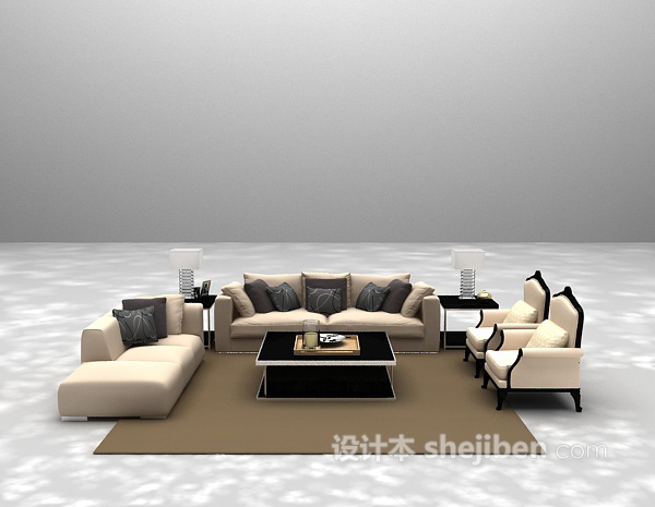 免费白色沙发组合3d模型下载