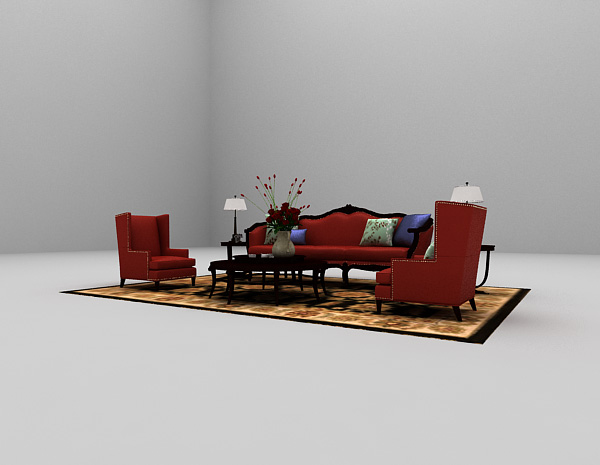 免费欧式红色沙发3d模型下载