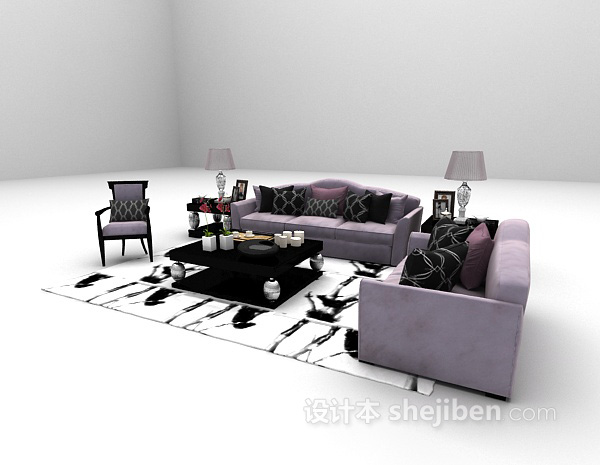 设计本浅紫色沙发推荐3d模型下载