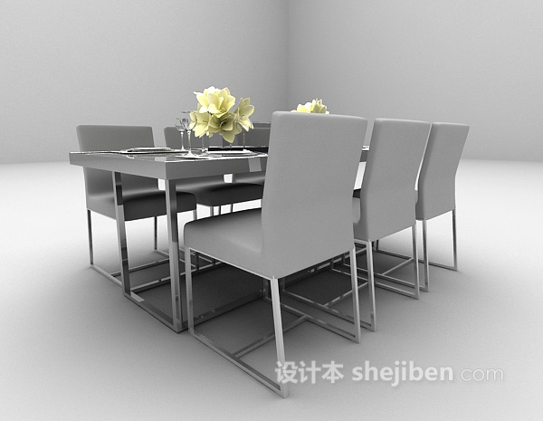 现代风格现代灰色餐桌免费3d模型下载