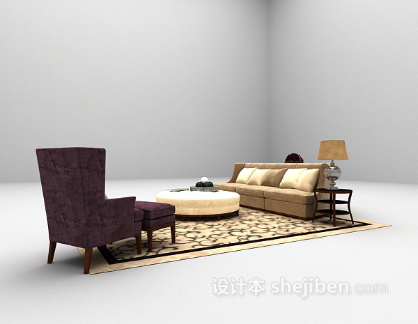 免费欧式多人沙发3d模型下载