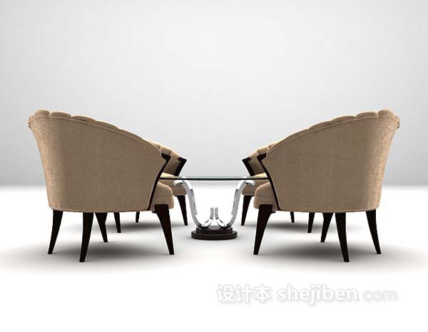 欧式风格欧式布艺桌椅组合3d模型下载