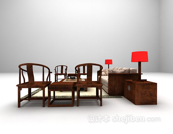 设计本中式组合沙发3d模型下载