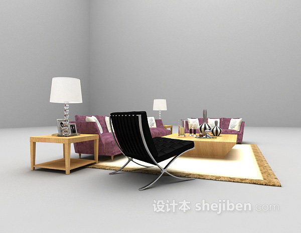 免费现代红色沙发组合3d模型下载