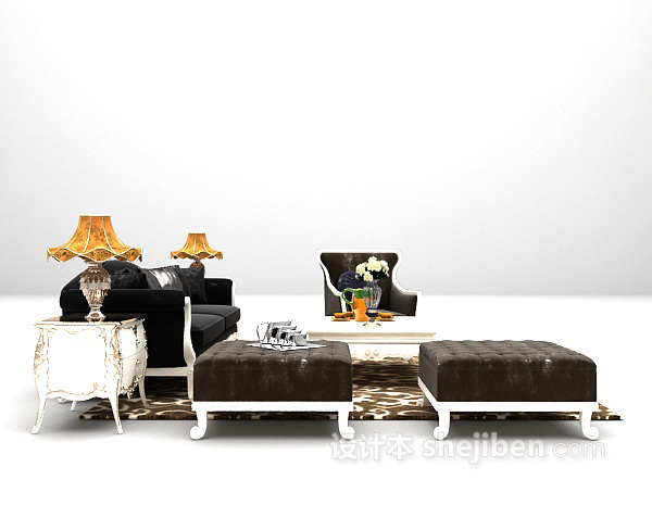 欧式风格简约欧式组合沙发3d模型下载