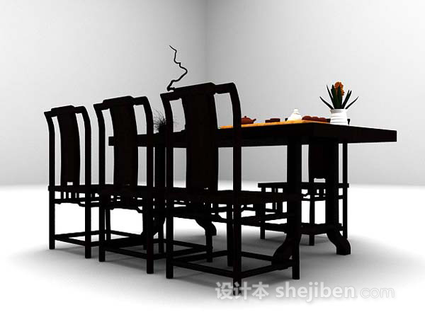 免费黑色长形桌椅3d模型下载