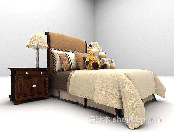 现代风格单人床3d模型下载