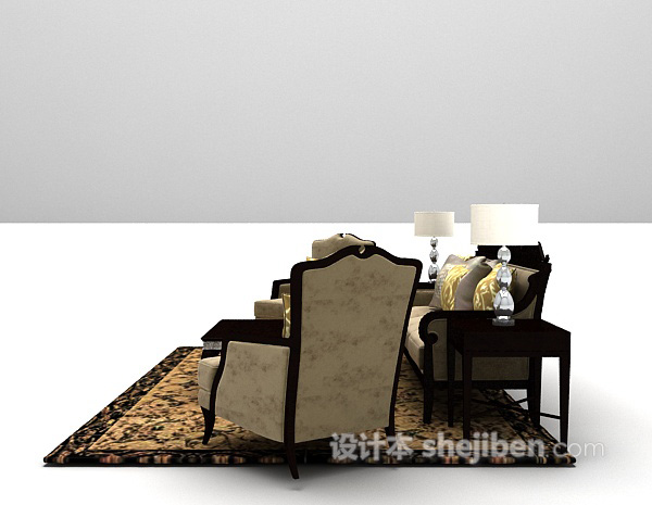 欧式风格多人沙发组合3d模型下载