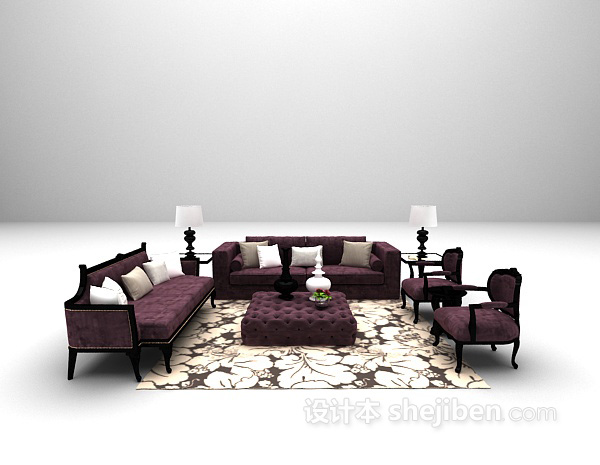 紫色沙发组合3d模型下载