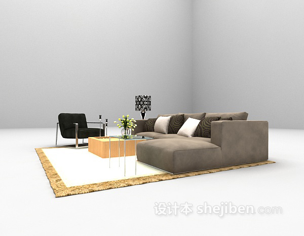 免费深色沙发组合3d模型下载