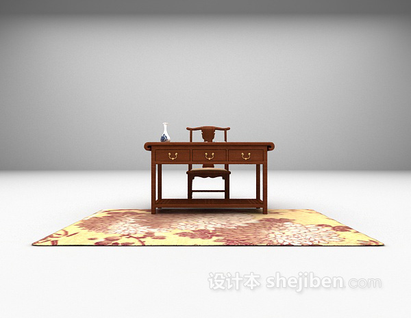 中式书桌椅组合3d模型下载