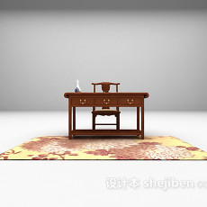 中式书桌椅组合3d模型下载