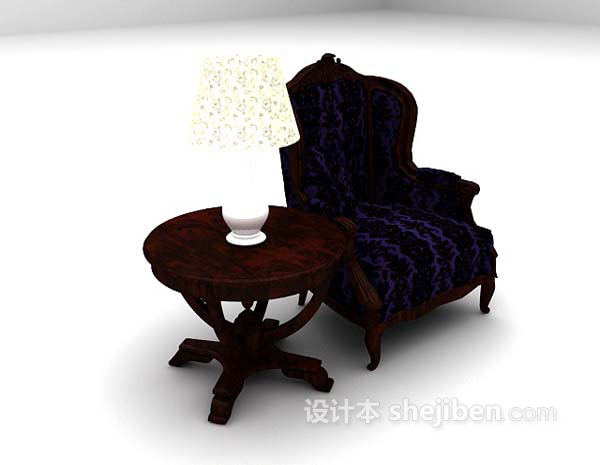 设计本紫色桌椅组合3d模型下载