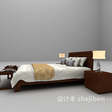棕色木质床具3d模型下载
