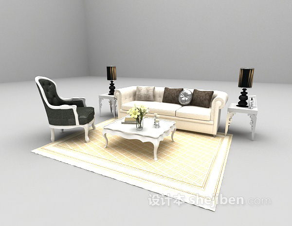 设计本欧式清新沙发组合3d模型下载