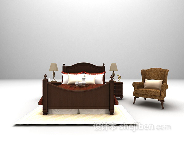 现代风格木质床具3d模型下载