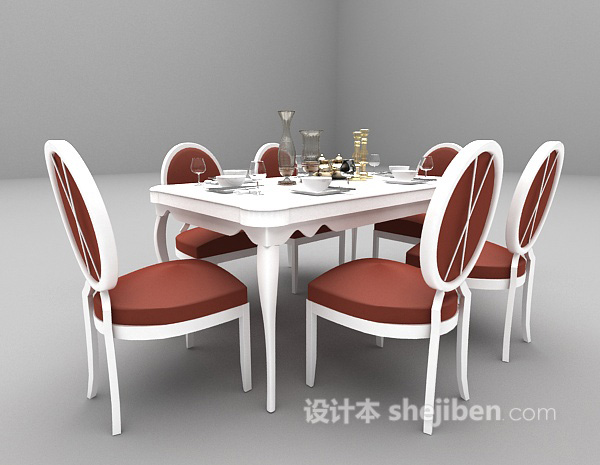 欧式风格古典餐桌椅组合3d模型下载