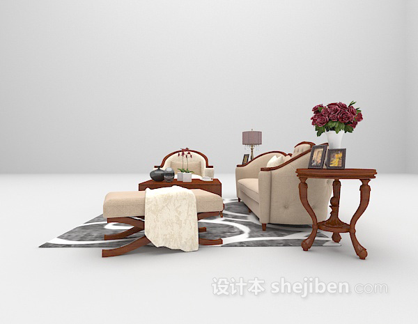 欧式风格沙发椅子组合3d模型下载