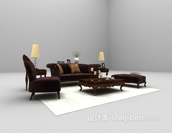 棕色木质苏荷沙发max3d模型下载