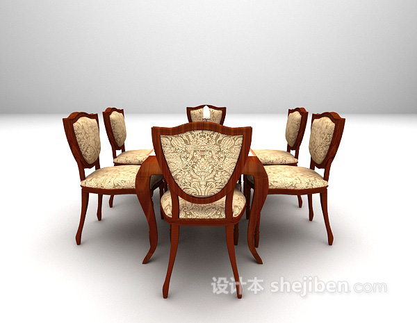 设计本欧式棕色餐桌3d模型下载