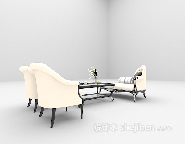 欧式风格浅色沙发组合3d模型下载