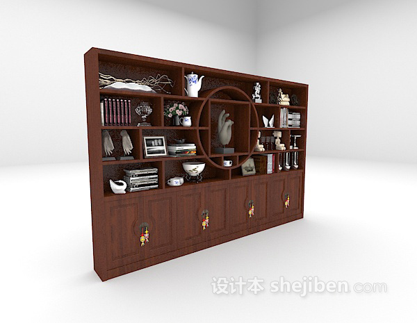 中式风格中式书柜3d模型下载