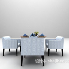 蓝色简易桌椅3d模型下载