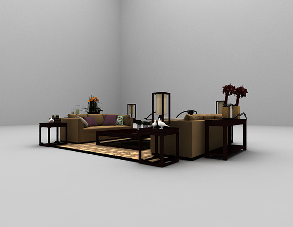 免费现代中式组合沙发3d模型下载