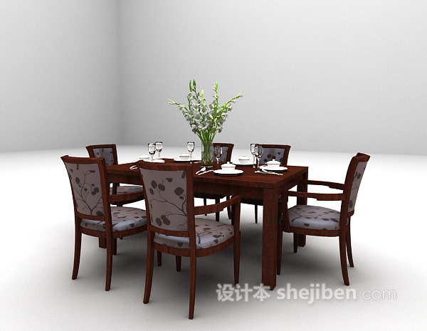 免费棕色餐桌组合欣赏3d模型下载
