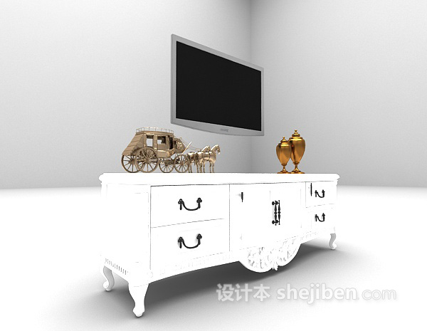 欧式风格白色木质电视柜3d模型下载