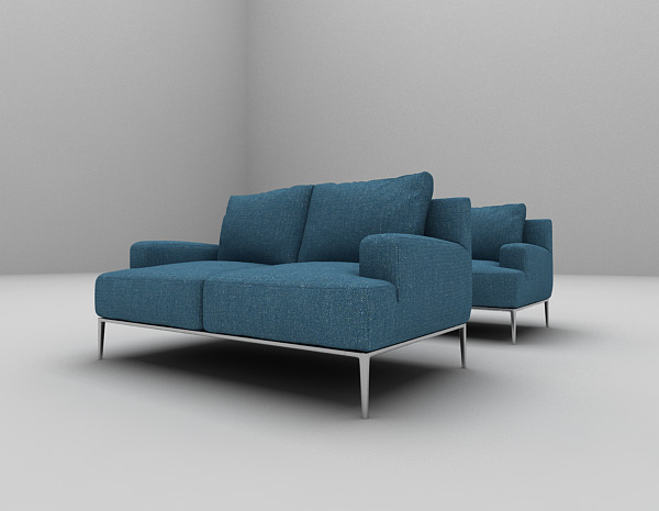 免费蓝色双人沙发3d模型下载