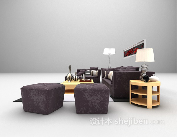设计本紫色沙发组合3d模型下载