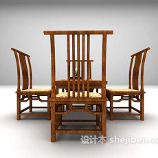 中式棕色桌椅组合3d模型下载