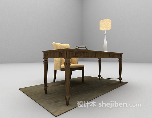 设计本欧式书桌椅组合3d模型下载
