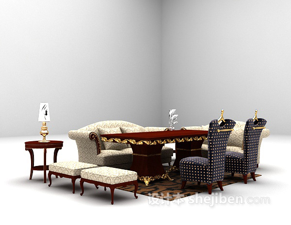 灰色木质沙发3d模型下载