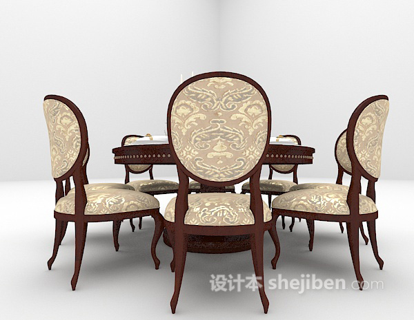 欧式风格棕色圆形餐桌3d模型下载